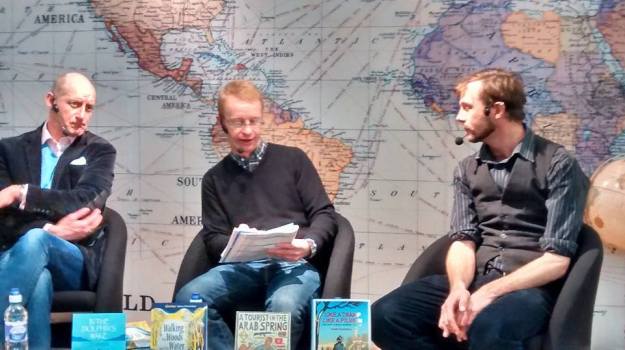 Harry Bucknall, Tom Chesshyre, and and Nick Hunt at the Stanford's Travel Writing Festival