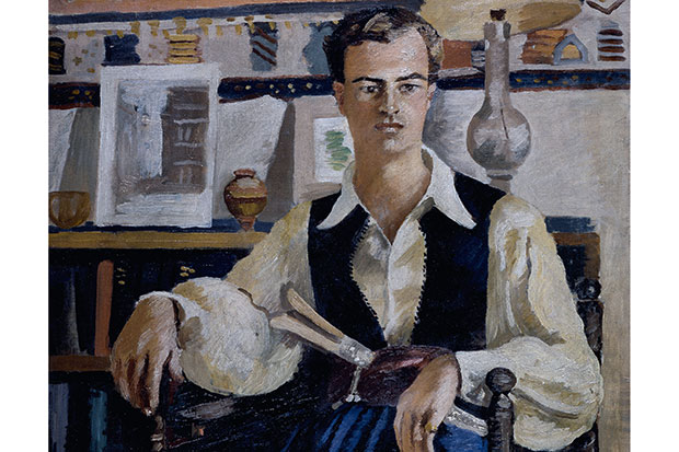 Portrait of a youthful Patrick Leigh Fermor in Cretan costume, by Adrian Daintrey (oil on canvas), Chatsworth House, Derbyshire