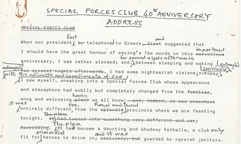 Opening paragraph Special Forces Club 40th anniversary dinner