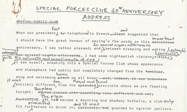 Opening paragraph Special Forces Club 40th anniversary dinner