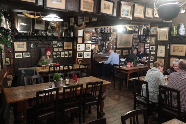 The author Carol McGrath in the Red Ox in Heldelberg